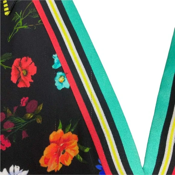 Alice Olivia black floral print blouse short-sleeve top sz small - Picture 15 of 16